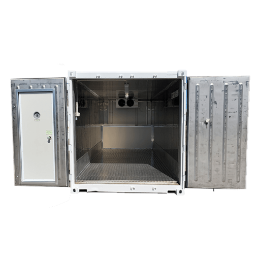 20' 1 phase refrigerated container standard doors open